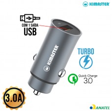 Carregador Veicular 1 USB Turbo CV300 Kimaster - Chumbo